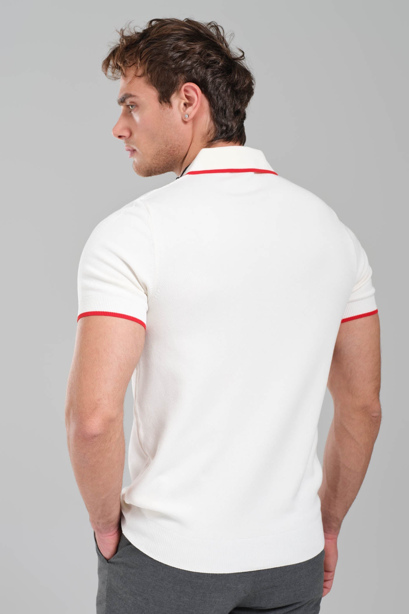 AMI Paris Ami de Coeur Zip Knit Polo Shirt – White