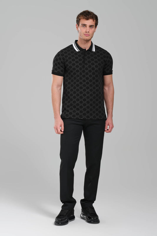 Gucci GG Monogram Polo Shirt – Black/White Trim