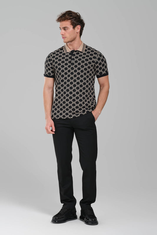 Gucci GG Monogram Polo Shirt – Black/Beige