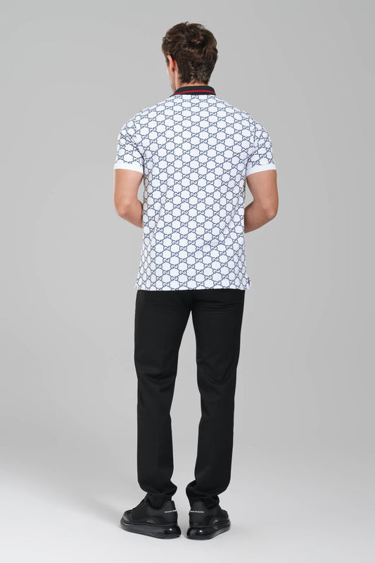 Gucci GG Monogram Polo Shirt – White/Navy.