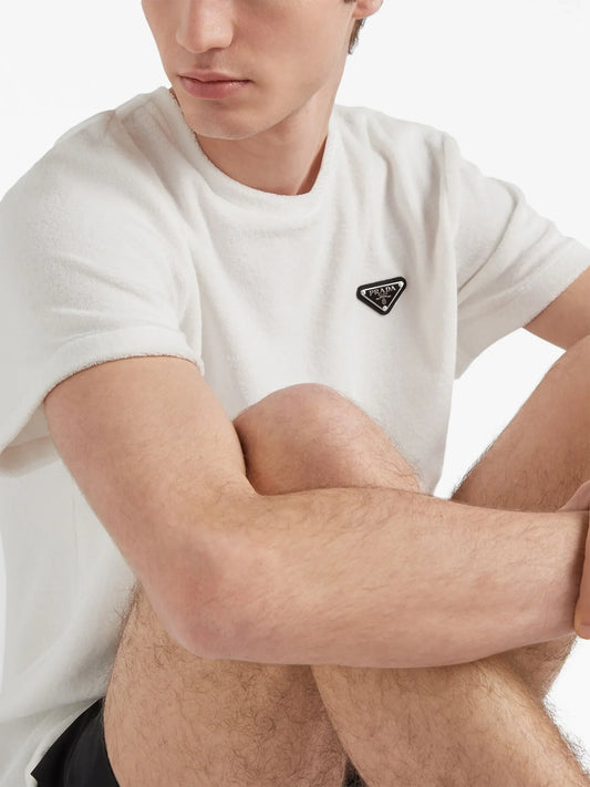Prada Plaque Oversized Fit Polyester T-Shirt - White