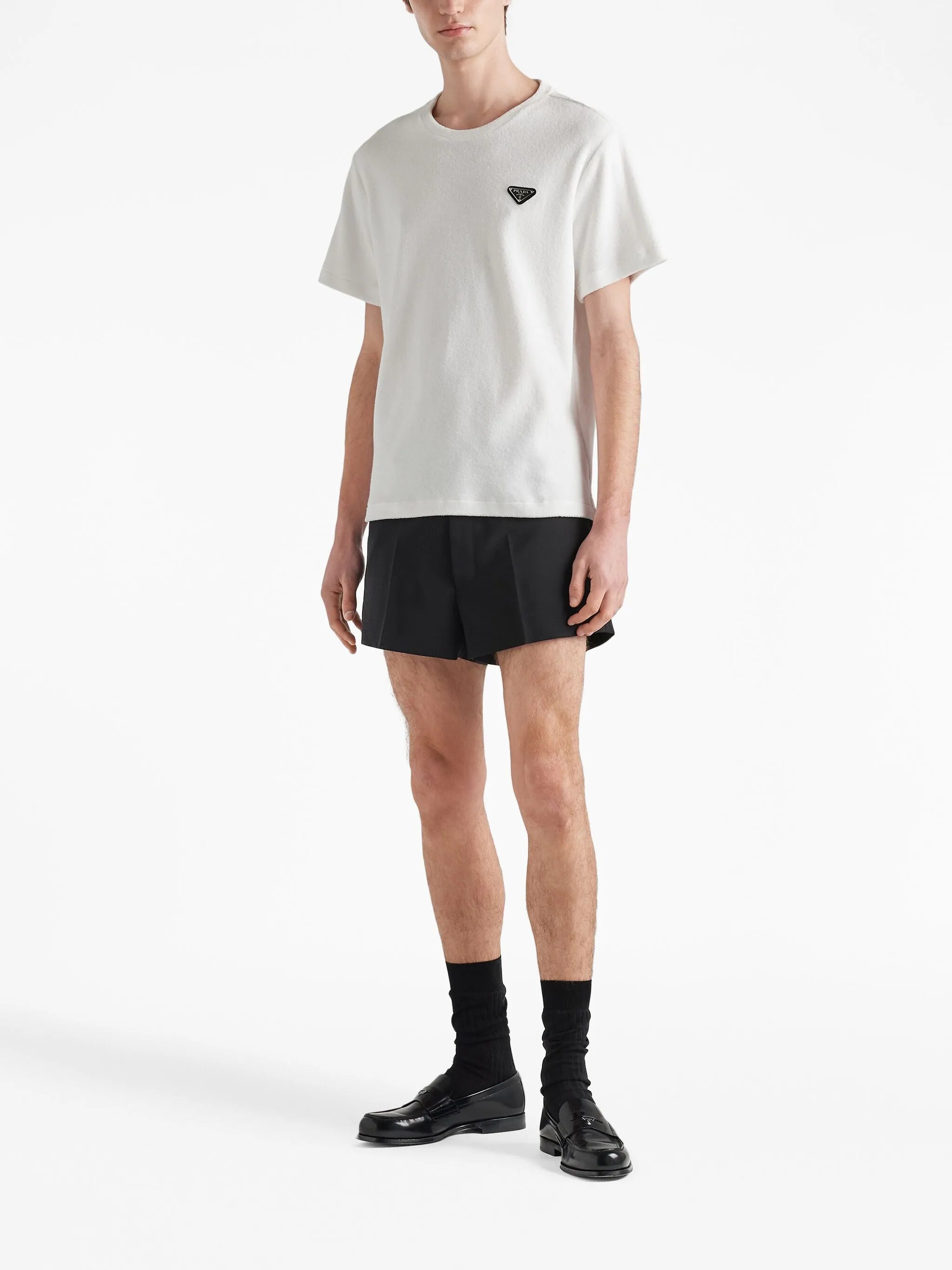Prada Plaque Oversized Fit Polyester T-Shirt - White