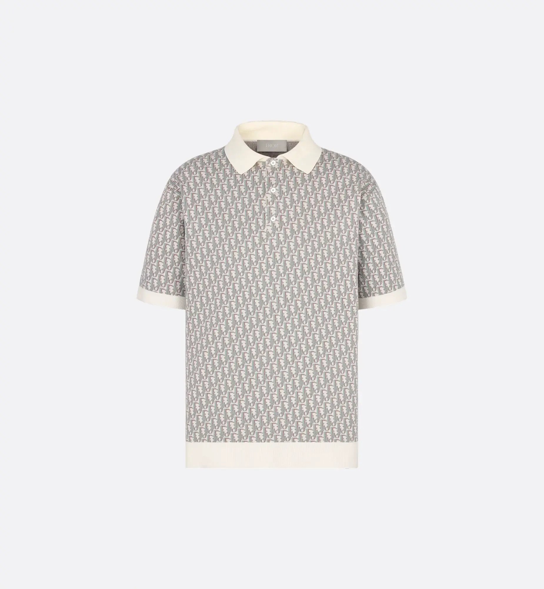 Dior Oblique Polo Shirt.         White, Blue and Brown Cotton Jacquard