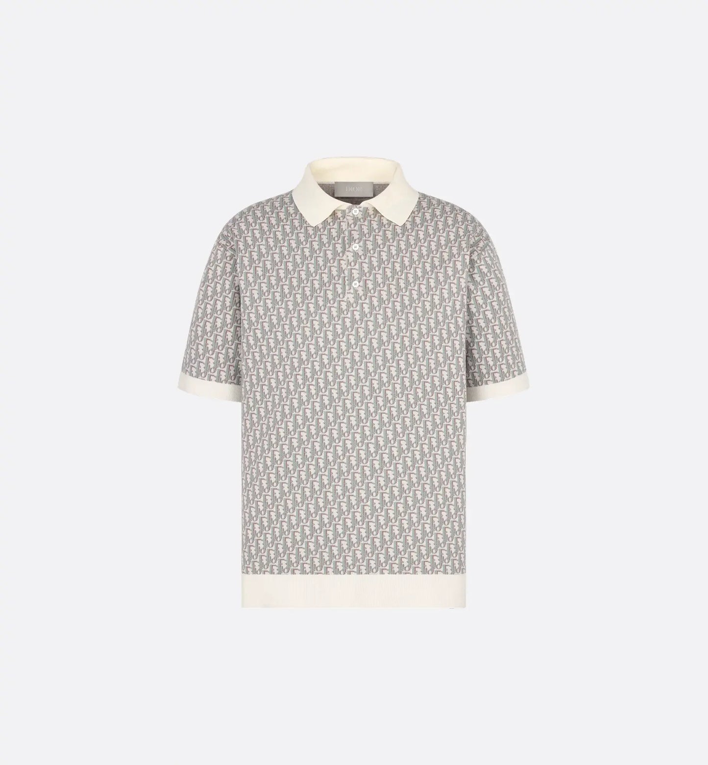 Dior Oblique Polo Shirt.         White, Blue and Brown Cotton Jacquard