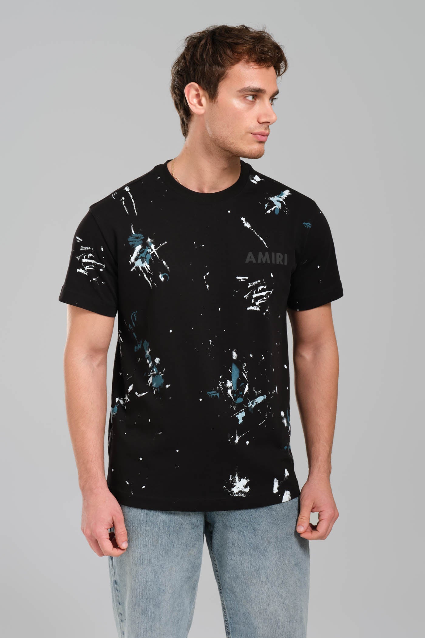 Amiri Paint-Drip Logo Crewneck T-Shirt