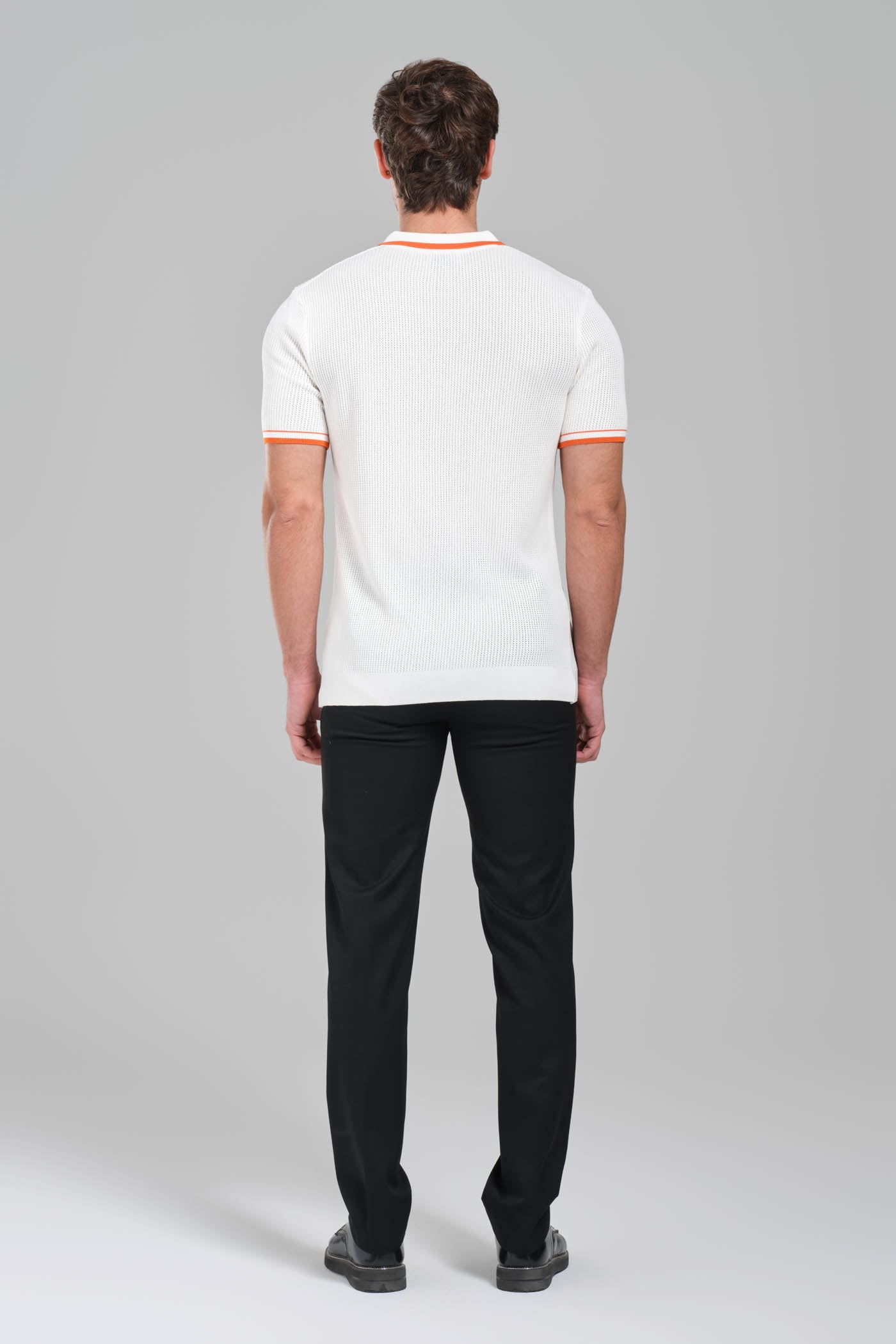 Hermes Textured White Polo Shirt with Orange Accents
