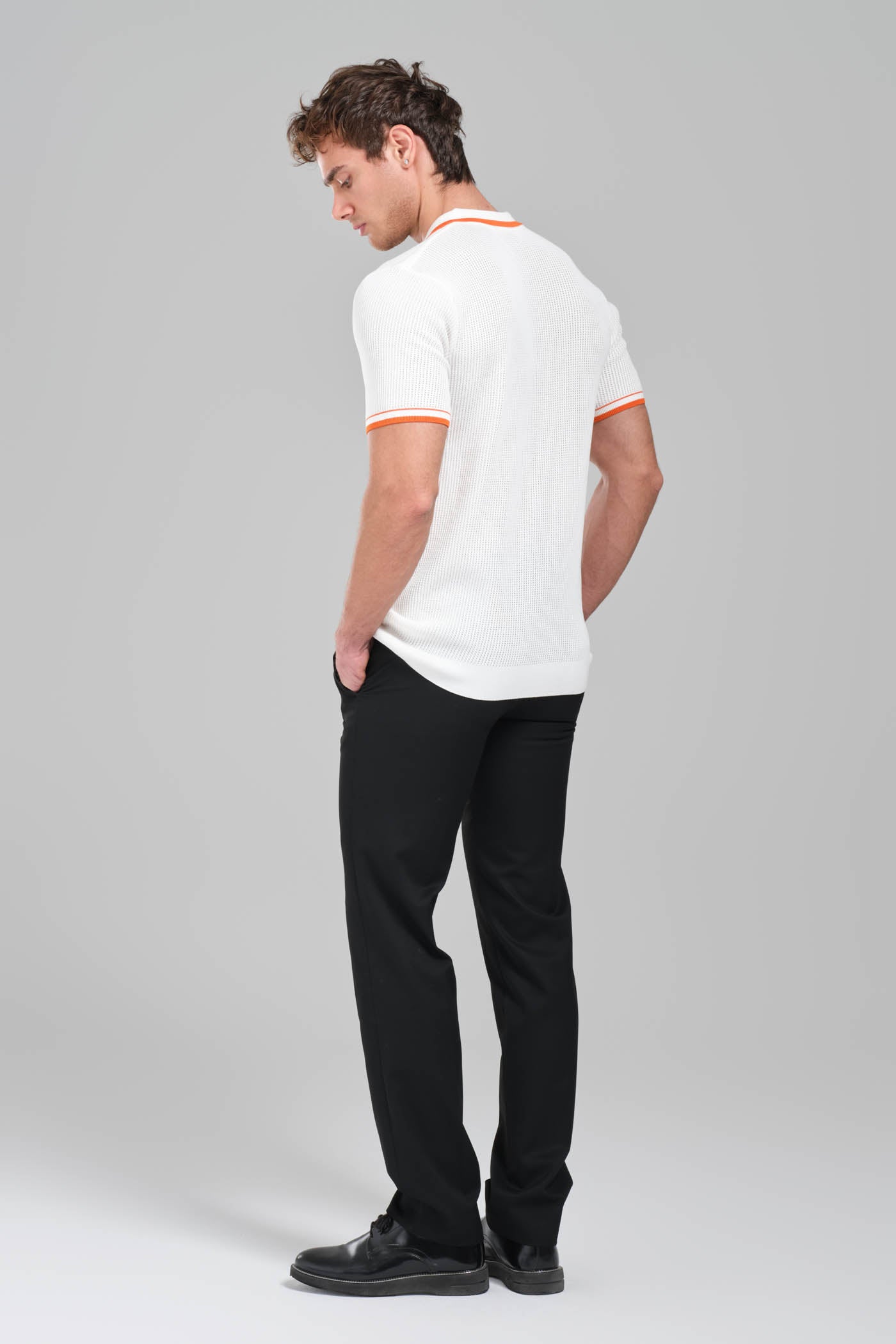 Hermes Textured White Polo Shirt with Orange Accents