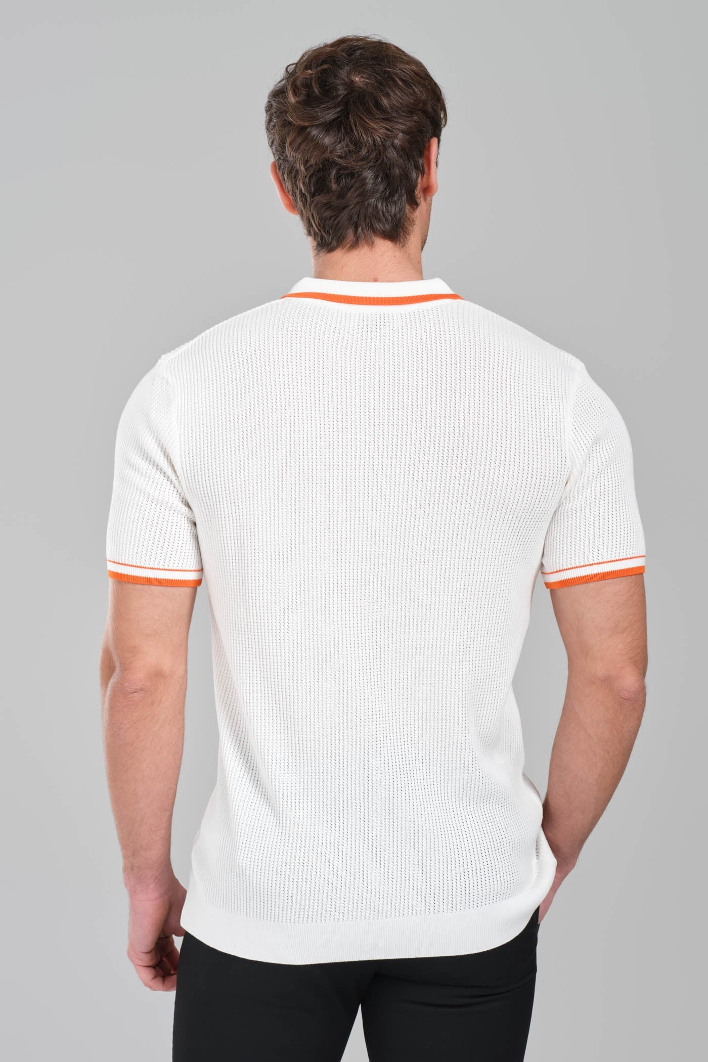 Hermes Textured White Polo Shirt with Orange Accents