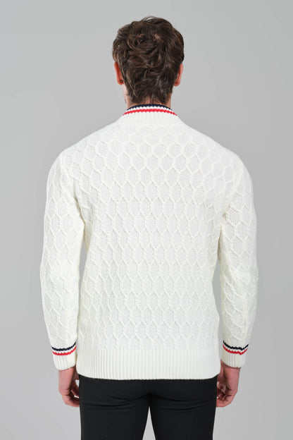 Moncler Cable Knit Sweater – White with Signature Detailing