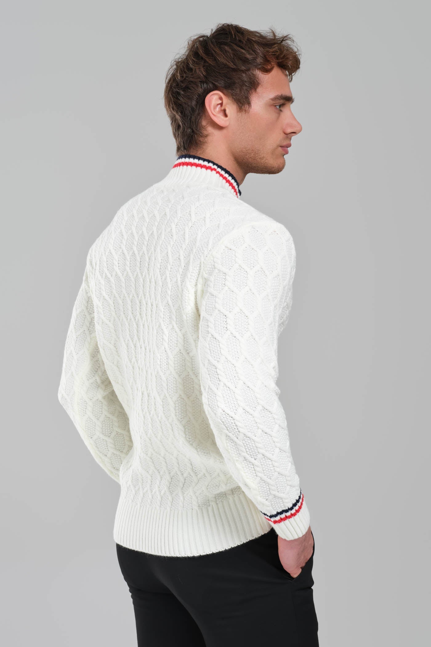 Moncler Cable Knit Sweater – White with Signature Detailing
