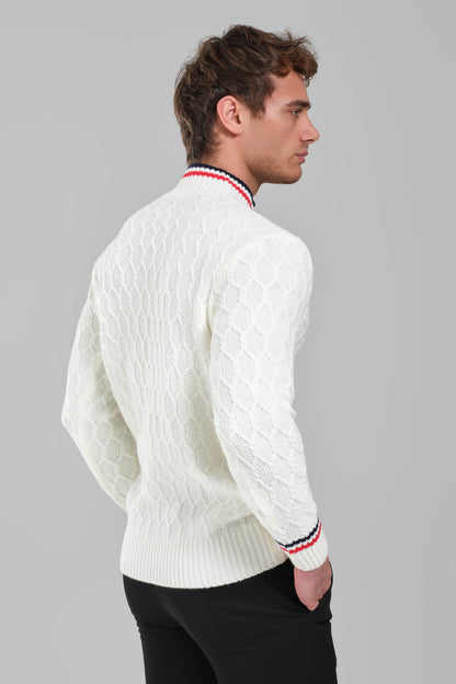 Moncler Cable Knit Sweater – White with Signature Detailing