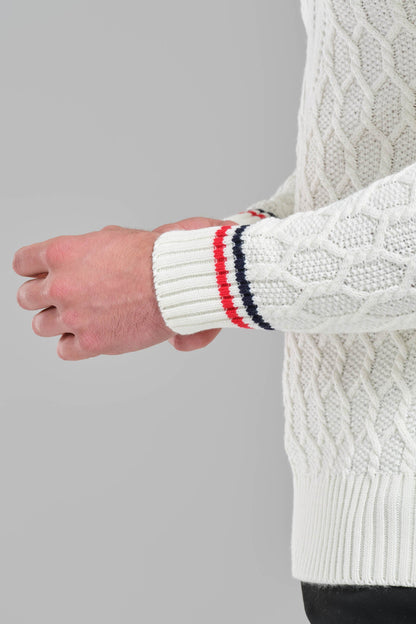 Moncler Cable Knit Sweater – White with Signature Detailing