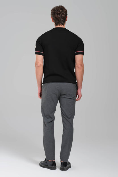 Moncler Black Embossed Logo T-Shirt with Contrast Sleeve Detail