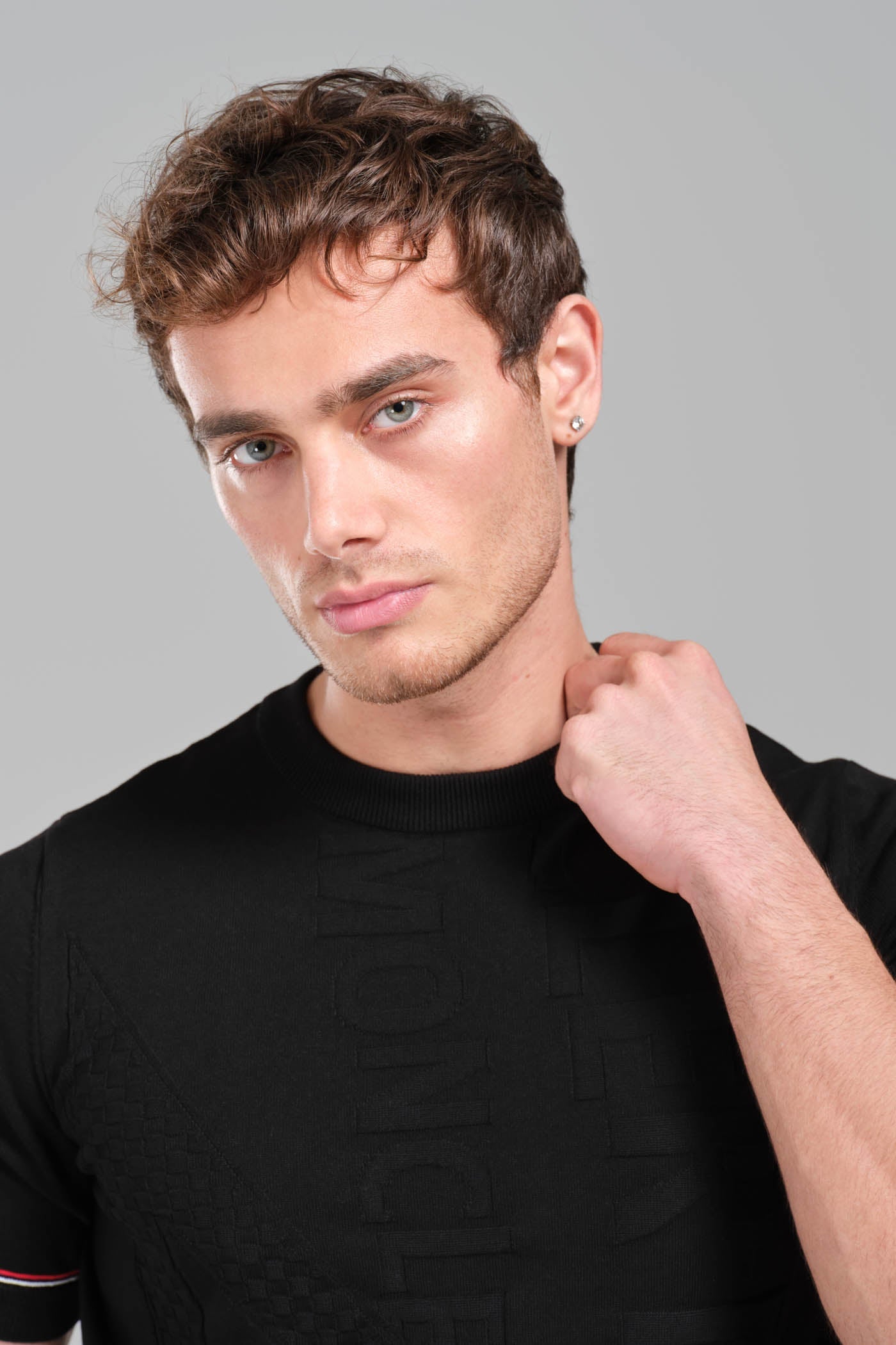 Moncler Black Embossed Logo T-Shirt with Contrast Sleeve Detail