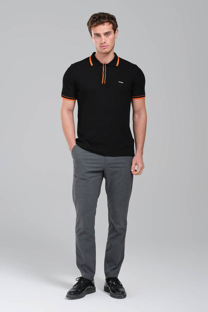 Hermes Black Polo Shirt with Orange Seamline