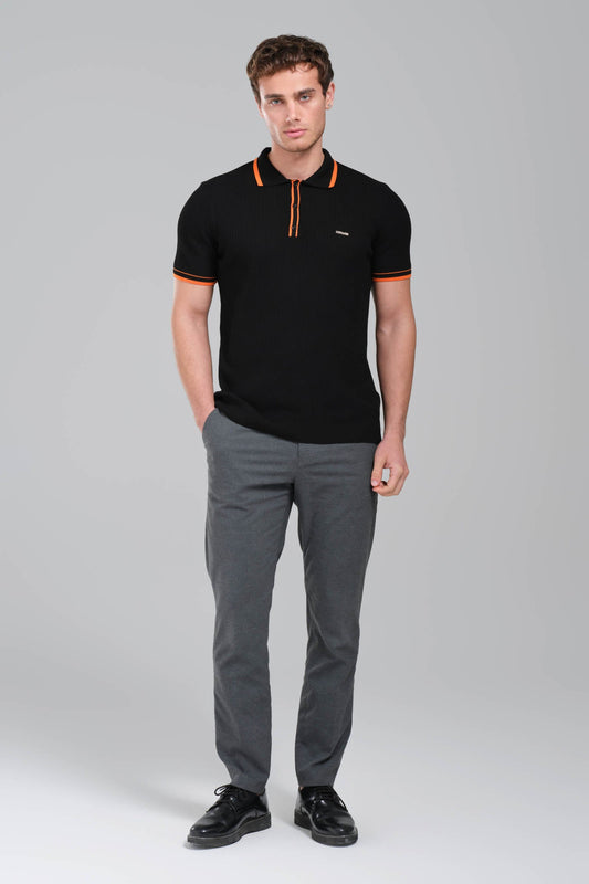 Hermes Black Polo Shirt with Orange Seamline