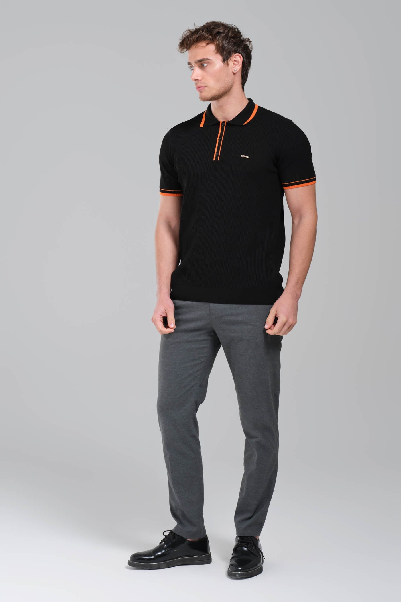 Hermes Black Polo Shirt with Orange Seamline