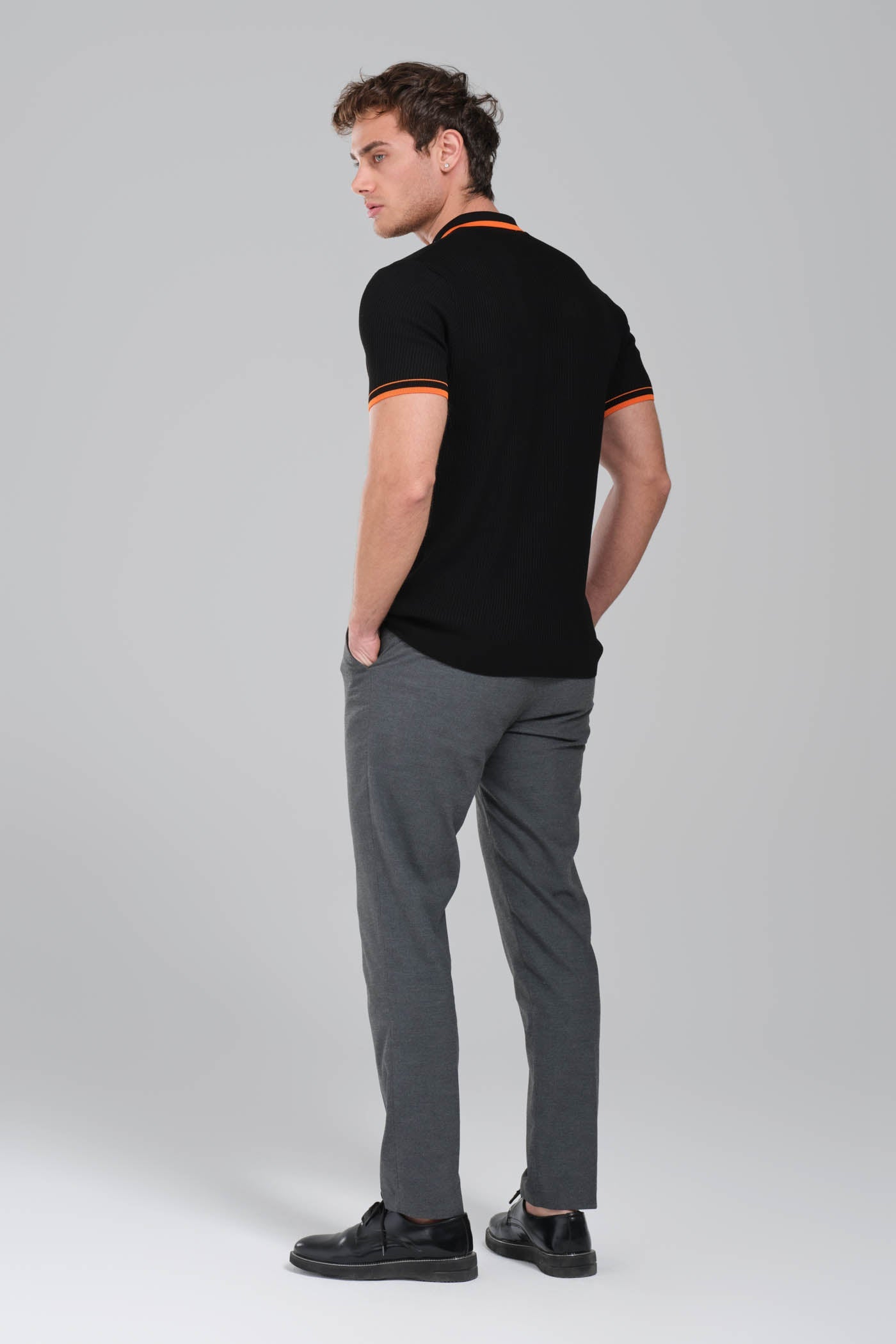 Hermes Black Polo Shirt with Orange Seamline