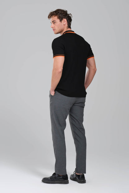 Hermes Black Polo Shirt with Orange Seamline