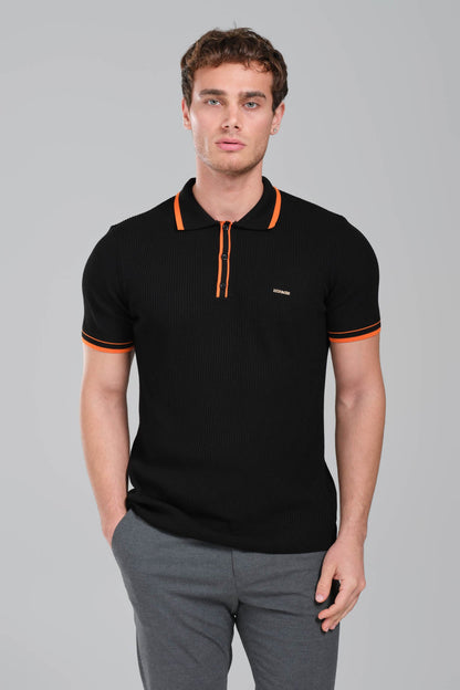 Hermes Black Polo Shirt with Orange Seamline