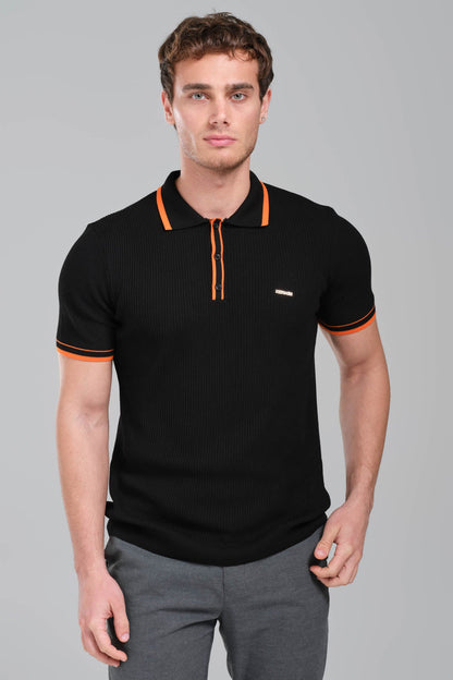 Hermes Black Polo Shirt with Orange Seamline