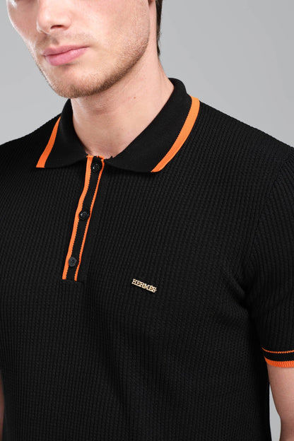 Hermes Black Polo Shirt with Orange Seamline