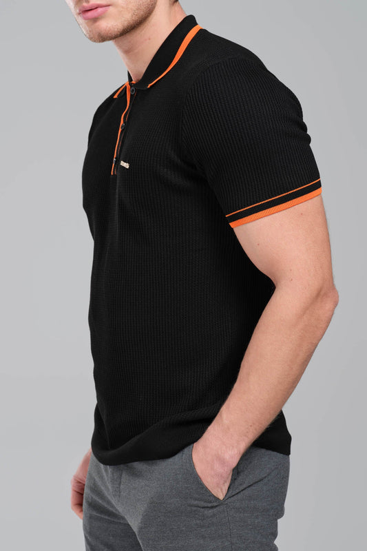 Hermes Black Polo Shirt with Orange Seamline