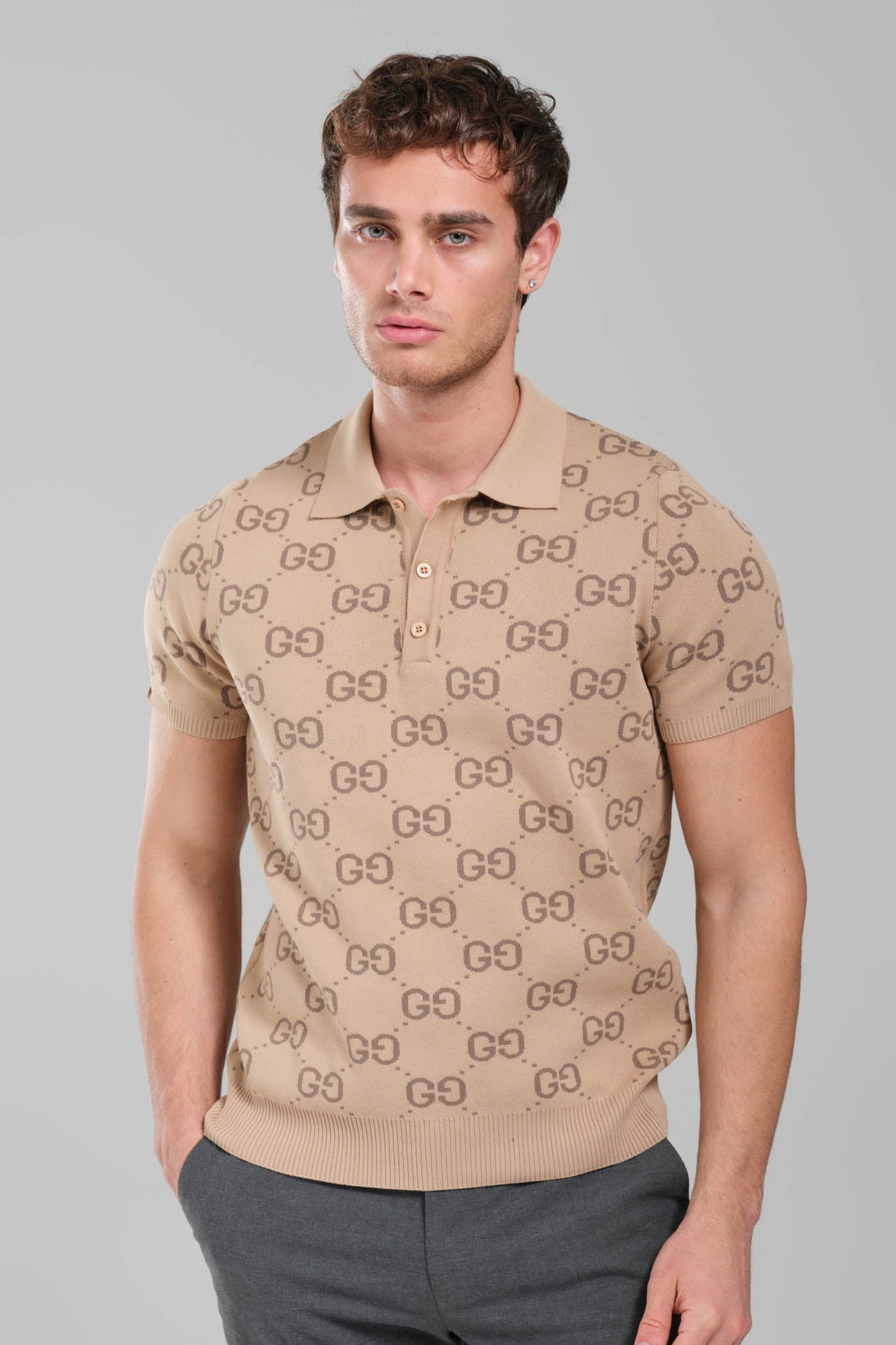 GUCCI GG Stretch Cotton Polo beige