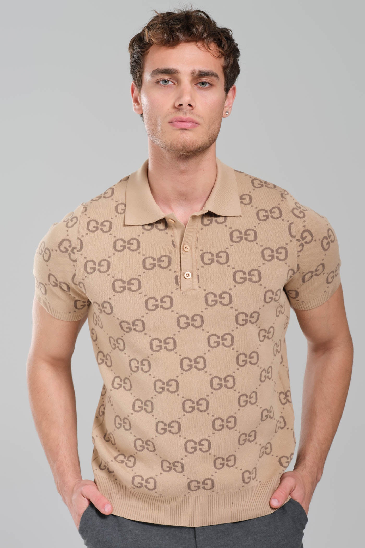 GUCCI GG Stretch Cotton Polo beige
