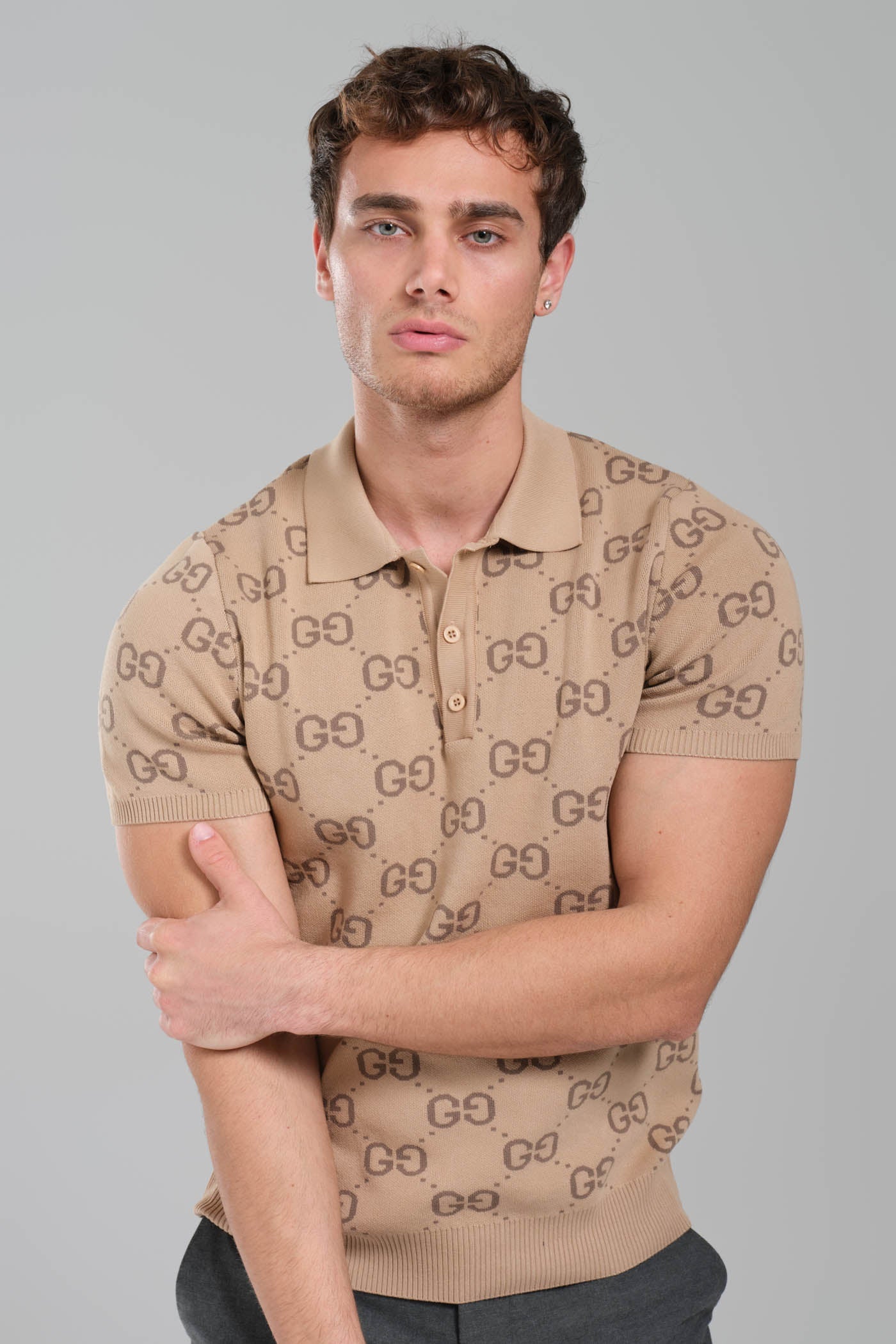 GUCCI GG Stretch Cotton Polo beige