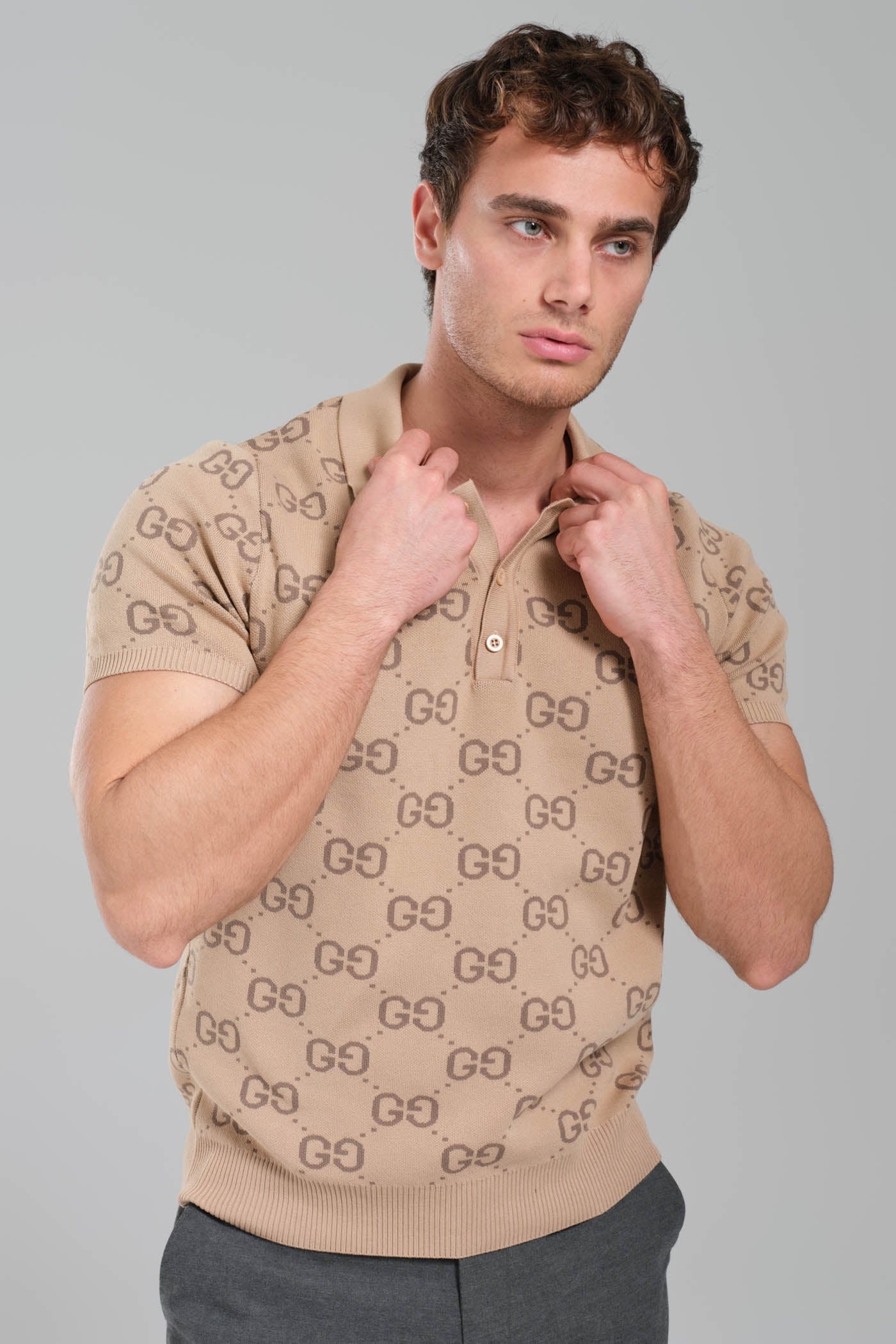 GUCCI GG Stretch Cotton Polo beige