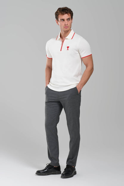 AMI Paris Ami de Coeur Zip  Knit Polo Shirt – White
