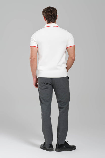 AMI Paris Ami de Coeur Zip  Knit Polo Shirt – White