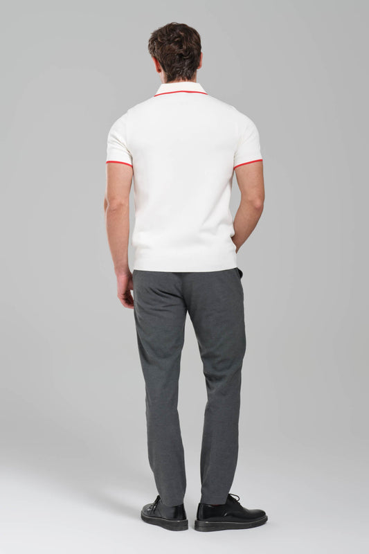 AMI Paris Ami de Coeur Zip  Knit Polo Shirt – White