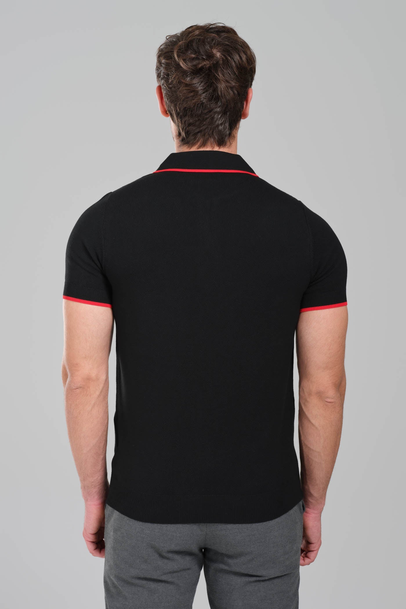 AMI Paris Ami de Coeur Zip  Knit Polo Shirt – Black