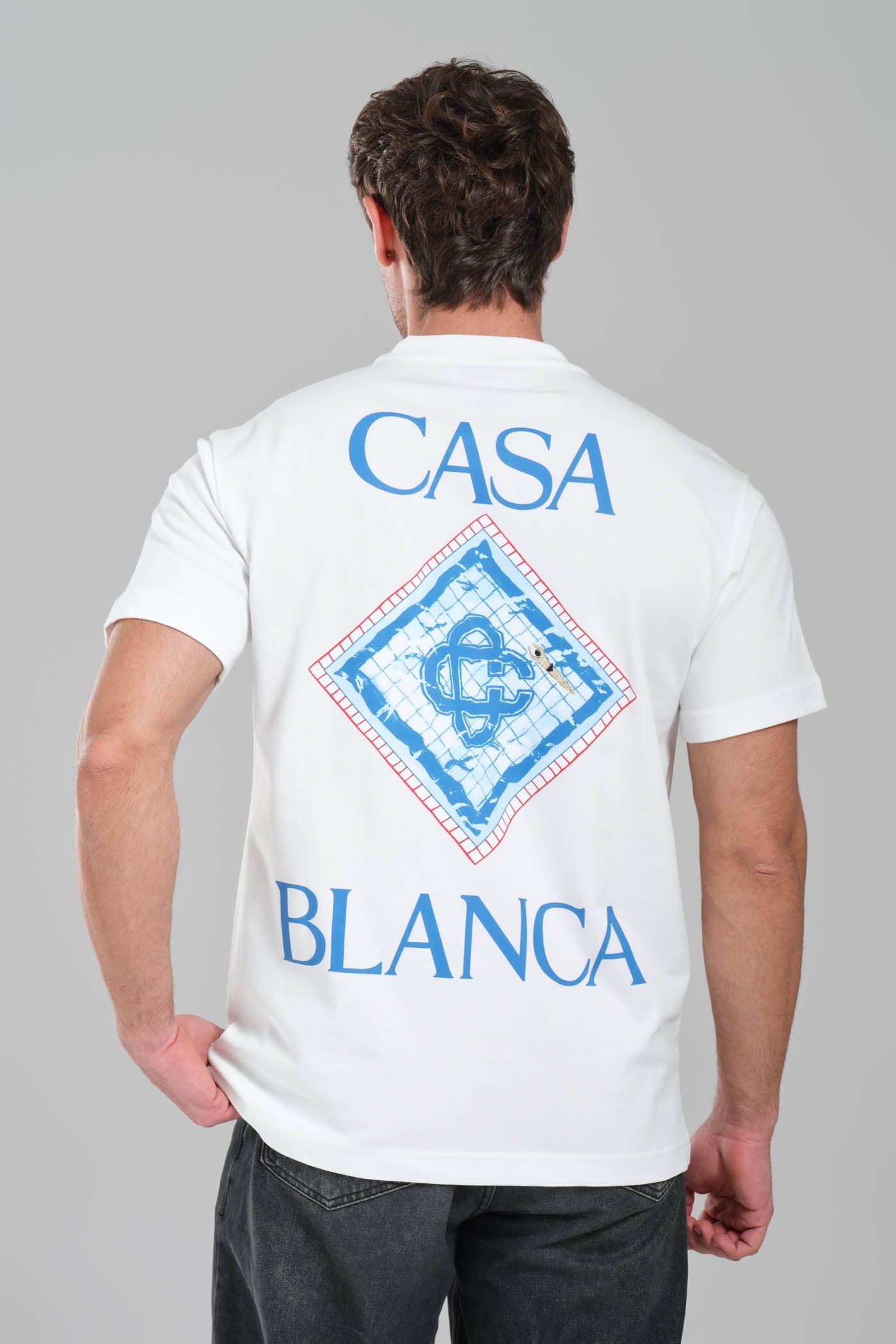 Casablanca White Logo T-Shirt with Geometric Back Print