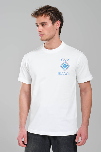 Casablanca White Logo T-Shirt with Geometric Back Print