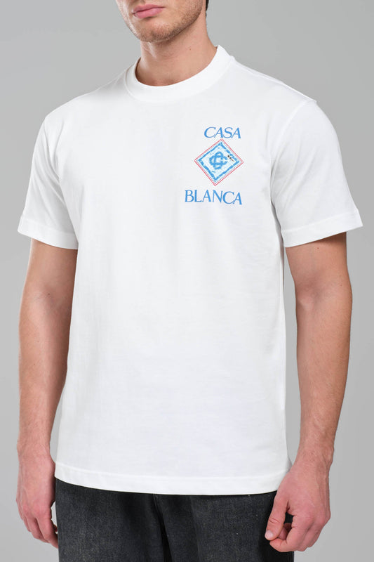 Casablanca White Logo T-Shirt with Geometric Back Print