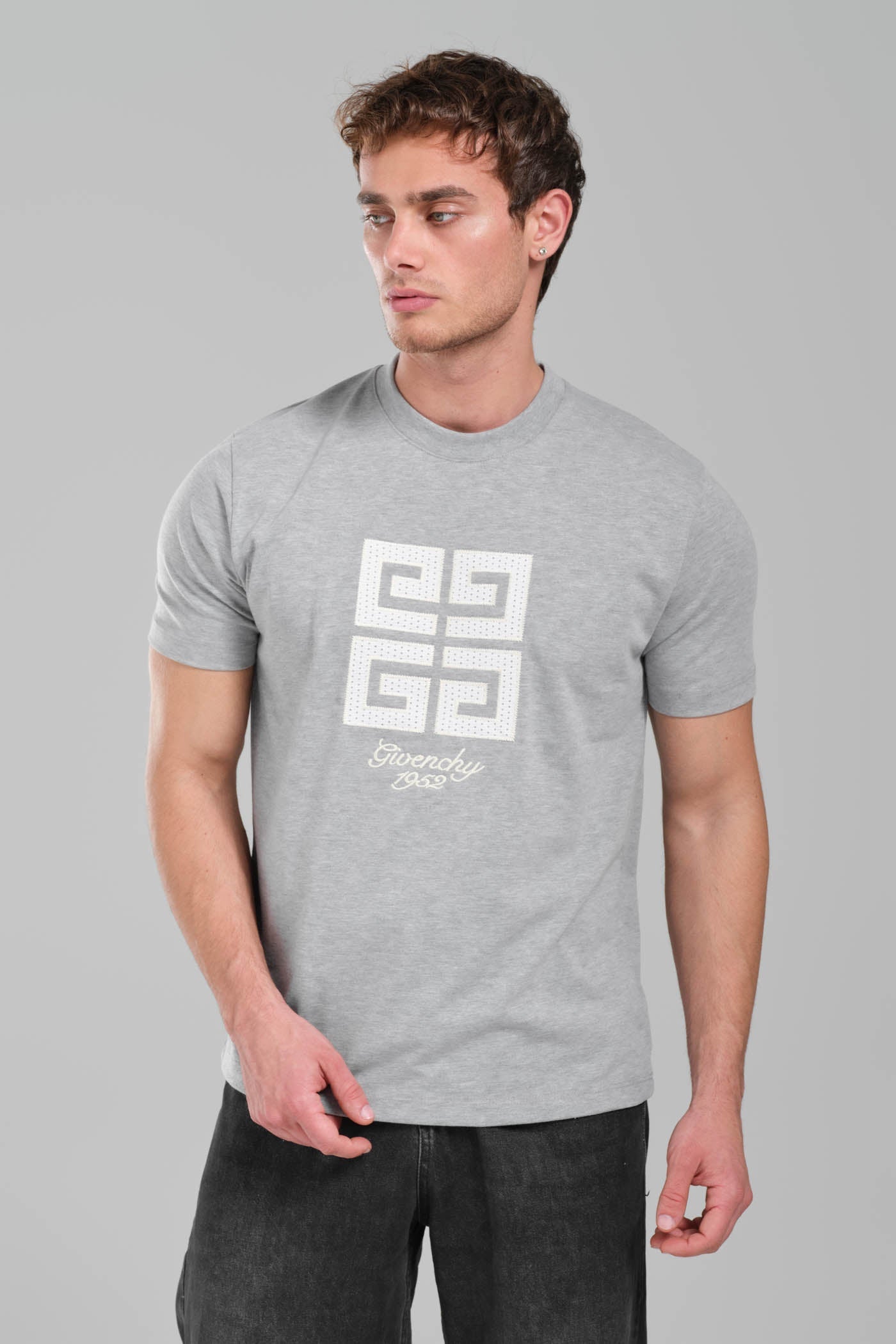 GIVENCHY Logo-embroidered cotton T-shirt grey