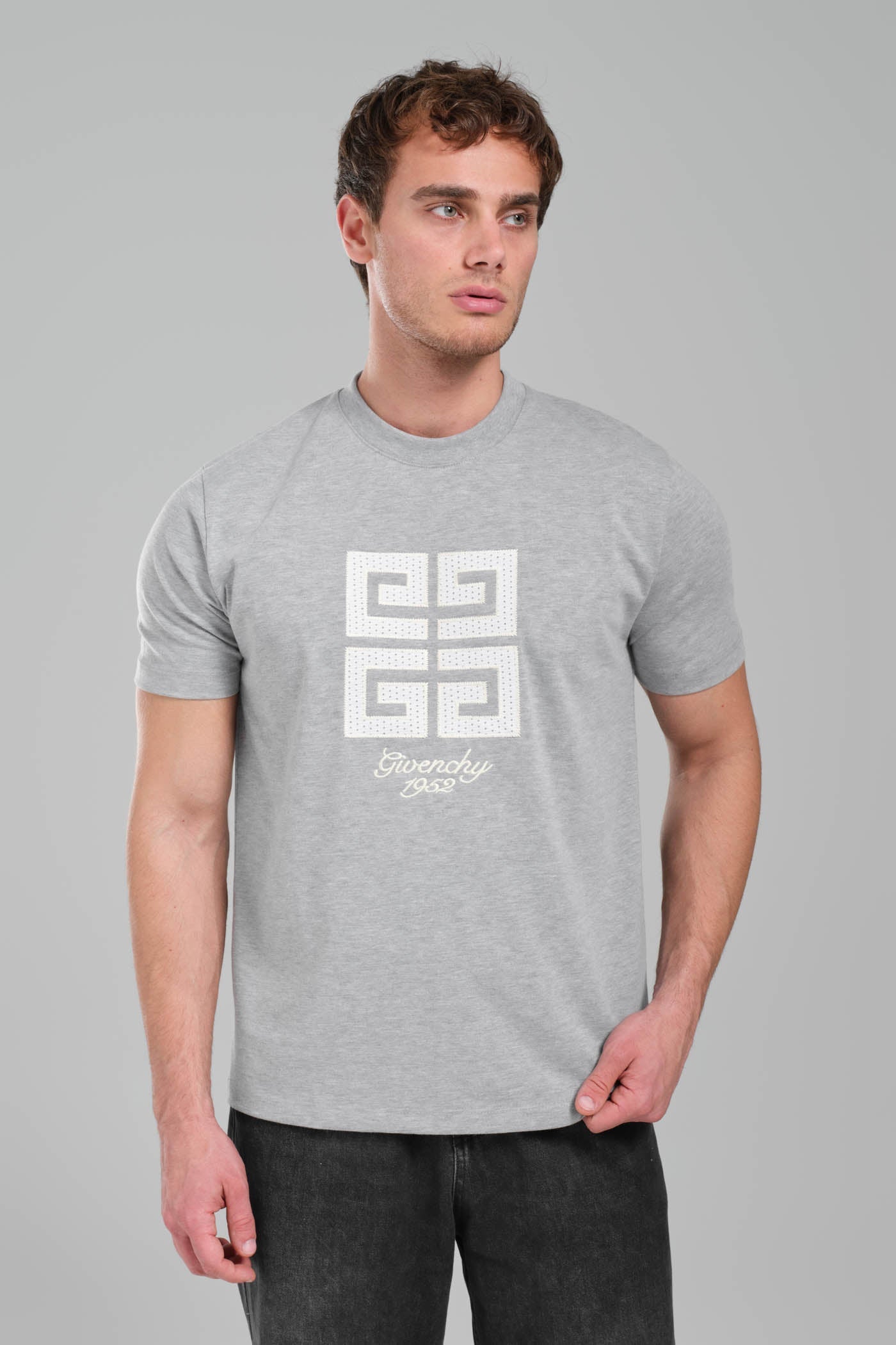 GIVENCHY Logo-embroidered cotton T-shirt grey