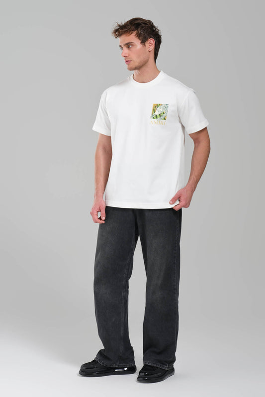 AMIRI White Graphic T-Shirt with Botanical Leopard Print