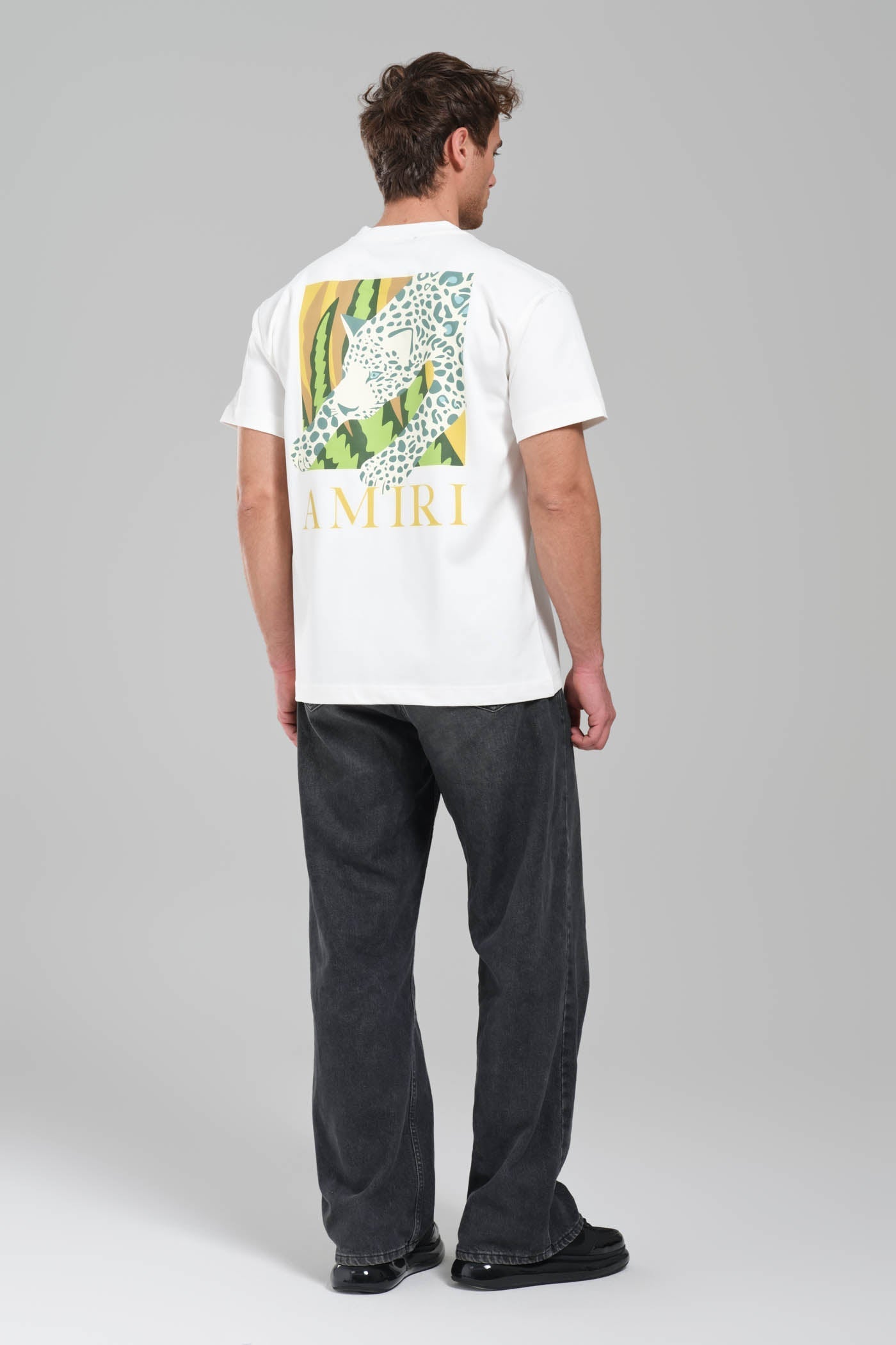 AMIRI White Graphic T-Shirt with Botanical Leopard Print