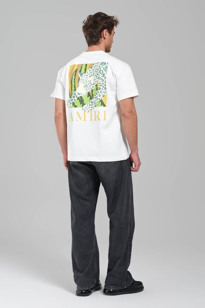 AMIRI White Graphic T-Shirt with Botanical Leopard Print