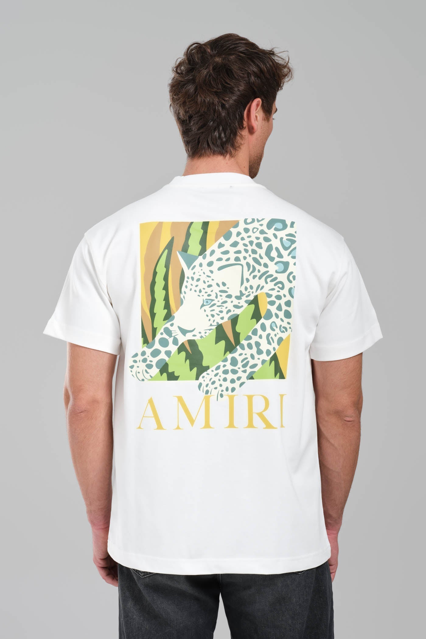 AMIRI White Graphic T-Shirt with Botanical Leopard Print