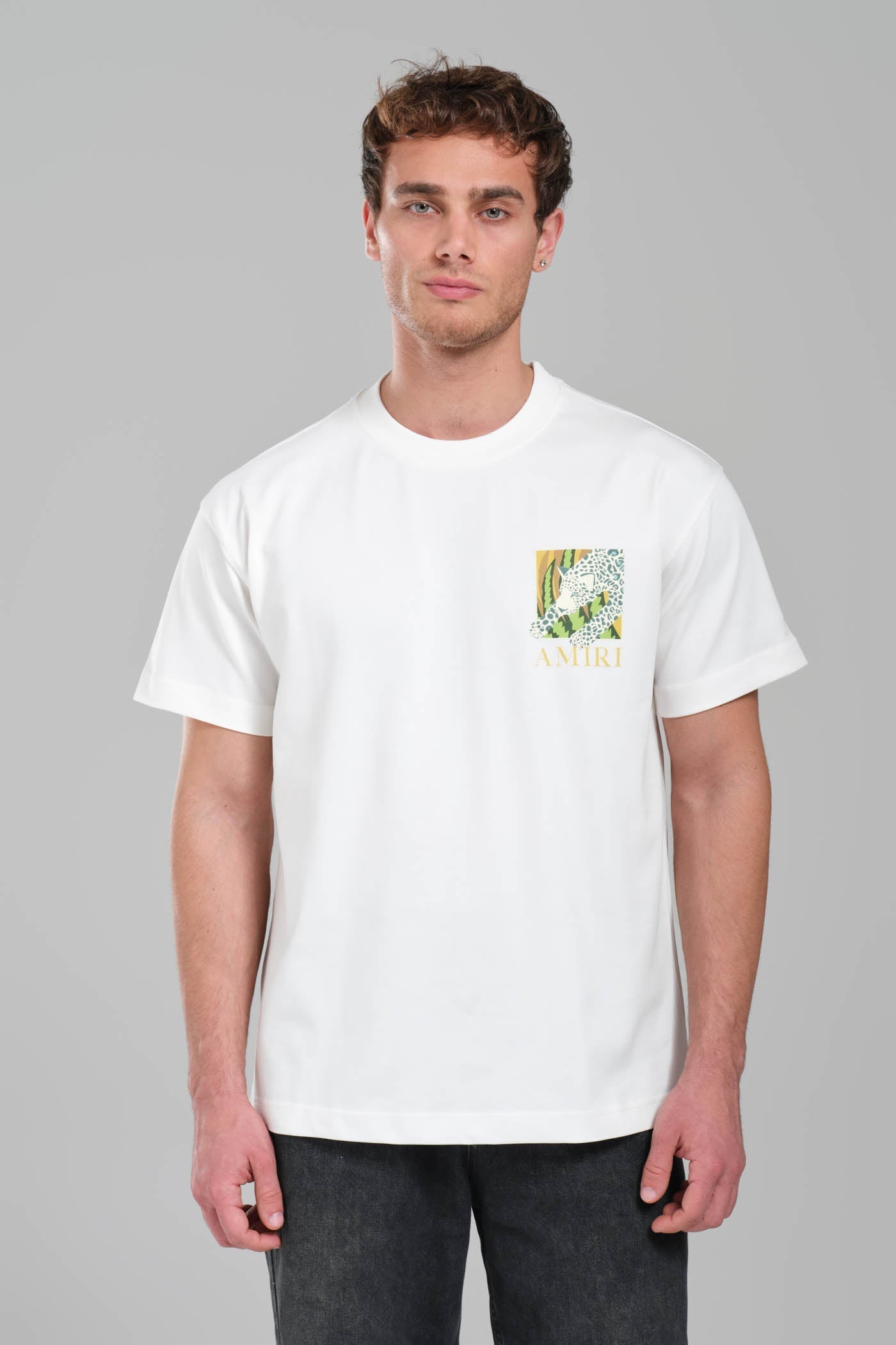 AMIRI White Graphic T-Shirt with Botanical Leopard Print