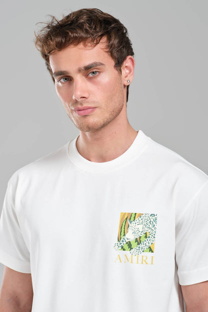 AMIRI White Graphic T-Shirt with Botanical Leopard Print