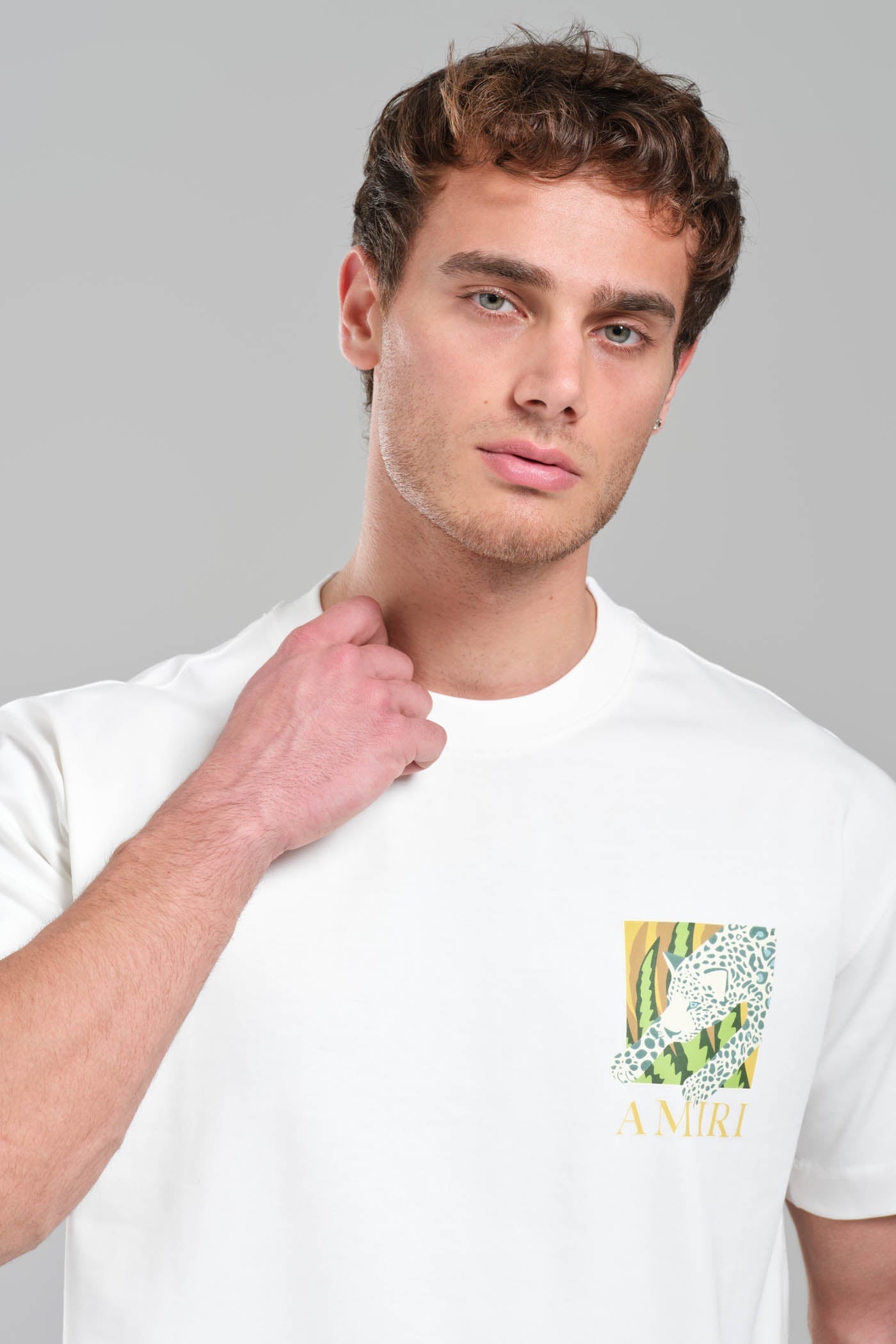 AMIRI White Graphic T-Shirt with Botanical Leopard Print