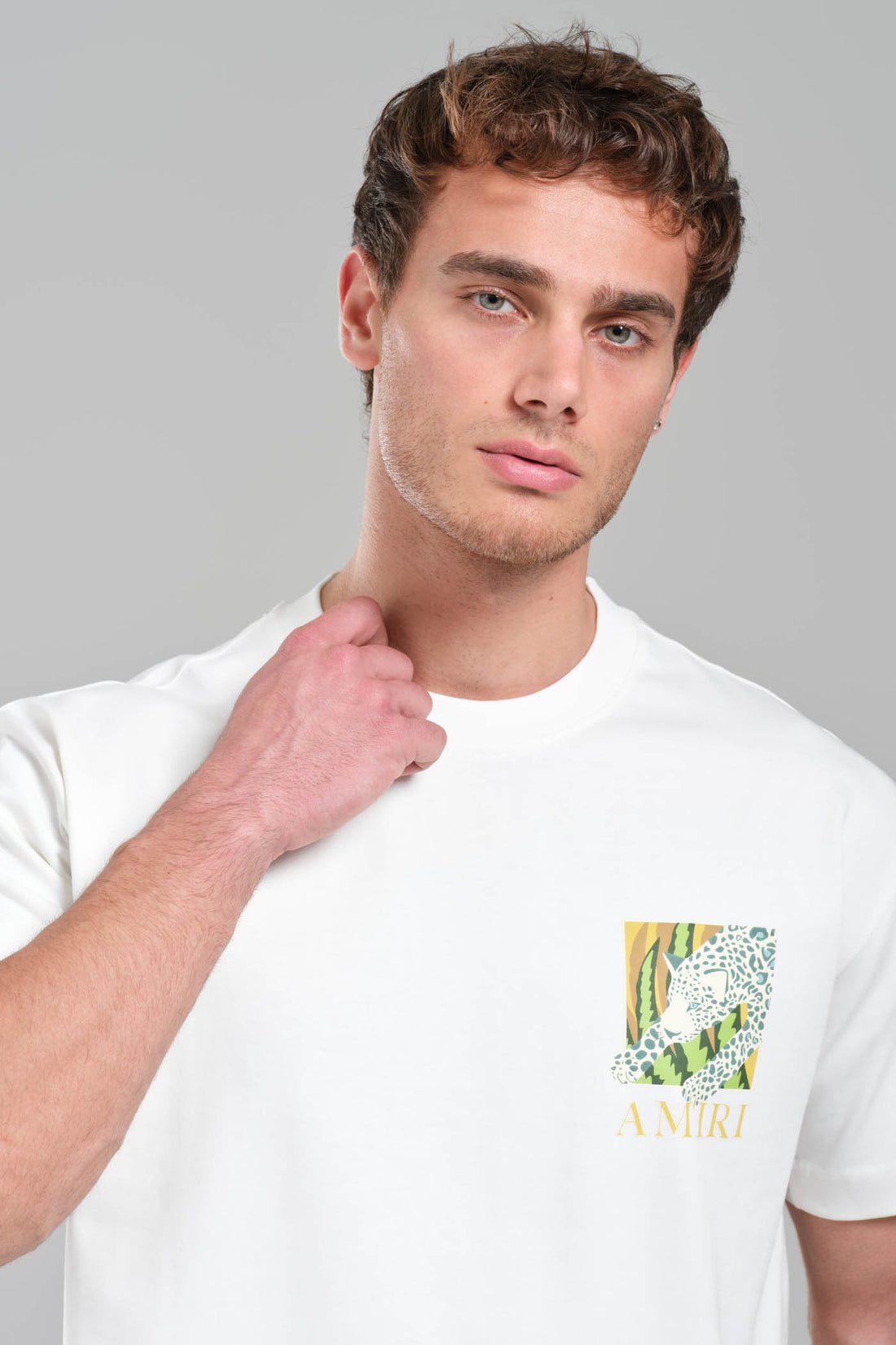 AMIRI White Graphic T-Shirt with Botanical Leopard Print