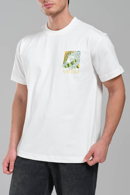 AMIRI White Graphic T-Shirt with Botanical Leopard Print