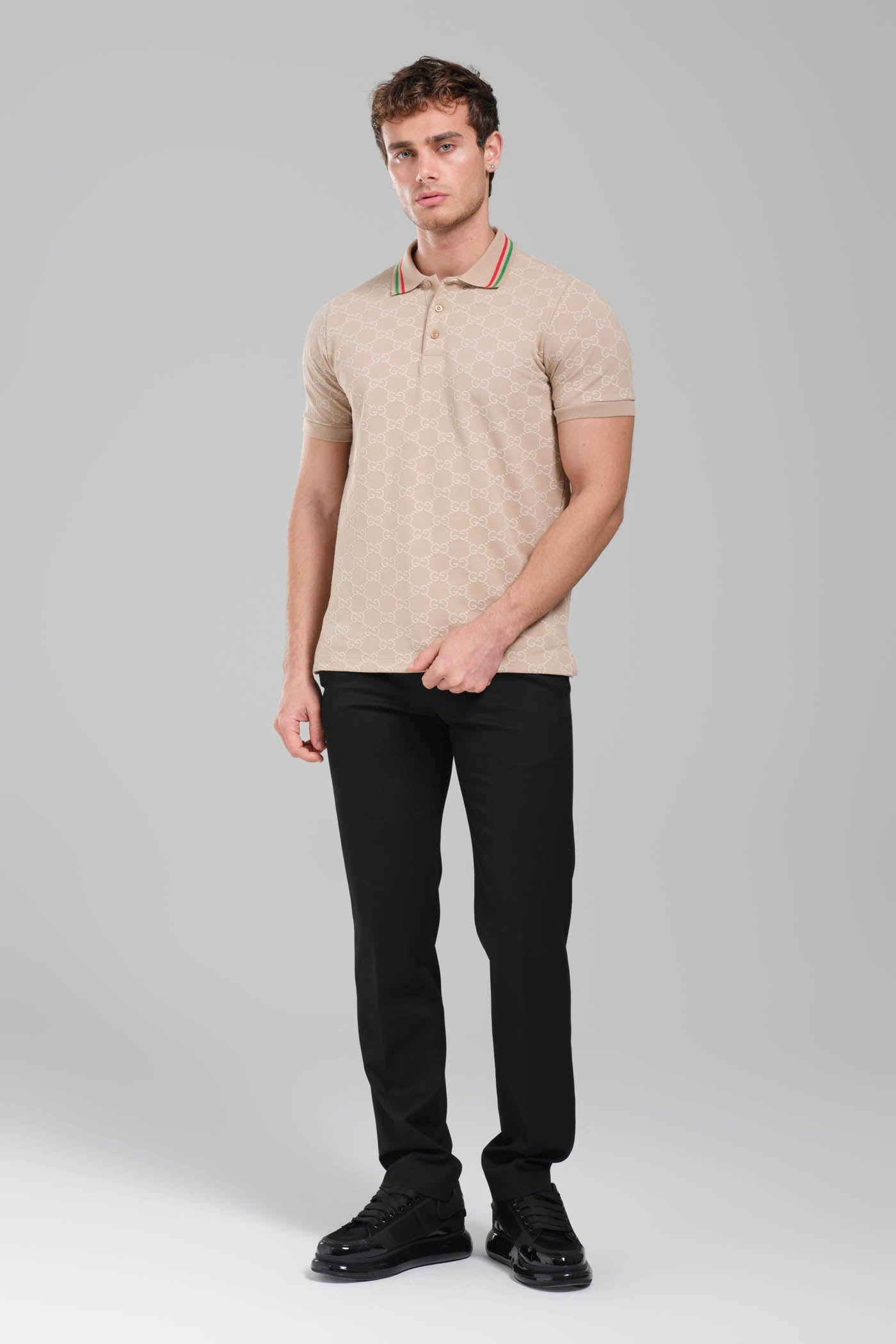 Gucci GG Monogram Polo Shirt – Beige/Web Collar